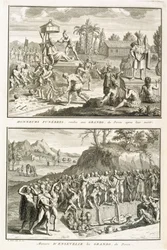 Riti funebri e modalità di sepoltura dei signori dopo la loro morte, in Perù, illustrazione da Cerimonie e costumi religiosi, inciso da Bernard Picart (1673-1733) 1722
