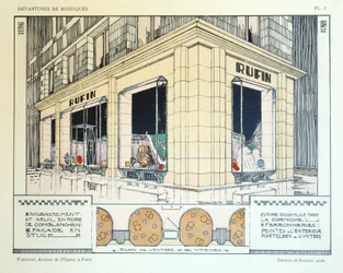 Pellettiere, Tavola 9, illustrazione da Devantures de Boutiques di Louis-Pierre Sezille, Parigi, 1927