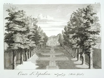 Giardini a Tshehar-Bagh, Isfahan, da Voyages du Chevalier Chardin en Perse, et autres Lieux de l