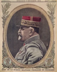 Generale Berthelot, capo della missione militare francese in Romania, illustrazione di copertina da Le Petit Journal, supplemento illustrato, 3 dicembre 1916