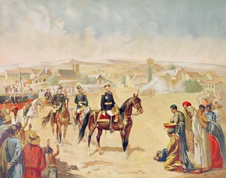 Il generale Jacques Achille Duchesne (1837-1918) entra a Tananarive, Madagascar, 1 ottobre 1895
