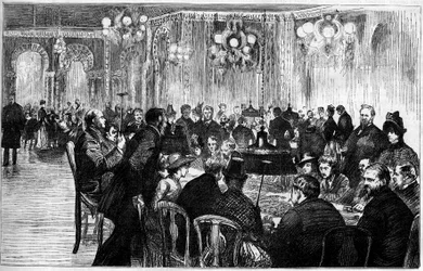 Veduta generale della sala da gioco del casinò di Monte Carlo. Incisione in "Le Monde Illustré"