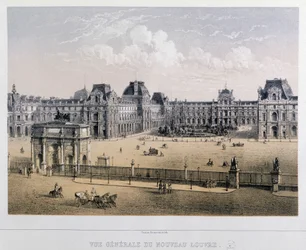 Veduta generale del nuovo Louvre: Arc du Carrousel - Incisione del 19° secolo