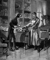Georges Cuvier (1769-1832), naturalista francese con un giovane studente. in "Histoire populaire des sciences, inventions et discoveries" di Bitard Adolphe 1880