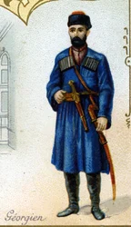 Uomo georgiano. Edizione della litografia parigina, fine XIX secolo. Serie di 25 cromolitografie pubblicitarie per la fabbrica di biscotti Pernot di Digione, creata nel 1869. (dettaglio)