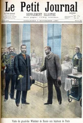 Il granduca Vladimir Aleksandrovich di Russia (Vladimir Aleksandrovich di Russia) visita gli ospedali di Parigi - illustrazione per Le Petit Journal, 7 novembre 1897 (incisione)
