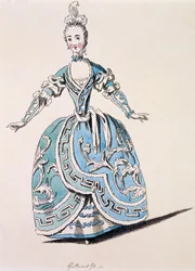 Costume greco per il coro in Scanderbeg, facsimile di A. Guillaumot fils, 1763 (incisione colorata a mano)