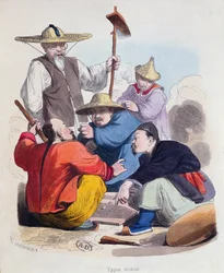 Gruppo di uomini cinesi che giocano a dadi, c.1850