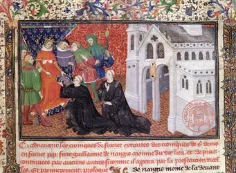 Guillaume de Nangis (m.130003) presenta il suo libro a Filippo IV (1268-1314) il Bello, re di Francia dal 1285-1314