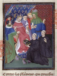 Guillaume de Nangis presenta il suo libro a Filippo IV il Bello, re di Francia dal 1285 al 1314 (dettaglio)