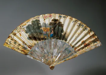 Ventaglio con allegorie delle quattro stagioni, foglia di pelle di capra e costole di madreperla