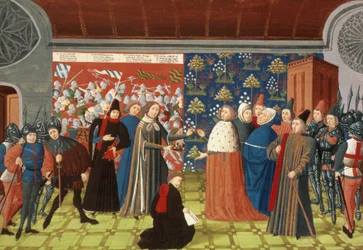 Harl.4380 f.184v Riccardo II cede la corona al Conte di Derby, dalla Cronaca di Froissart, Vol IV