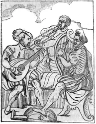 Suonatori di arpa e liuto (Cythara e Testudo) nel XVI secolo. In "The picturesque store" 1836