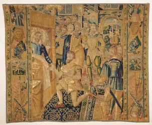 Enrico III (1551-89) de Valois che conferisce le insegne del potere a Enrico III (1553-1610) de Bourbon
