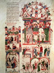 Storia della vita del re Salomone Pagina della Bibbia di Noailles (o Bibbia di Sant Pere de Roda o Saint Pierre de Rodas) X o XI secolo Parigi, B.N.