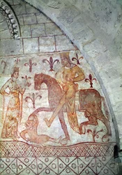 Hugues IX (c.1163-1219) Lusignan che sconfigge Nur al-Din (1116-74) in Siria (affresco)