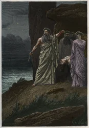 Sacrificio umano da parte dei druidi dopo Alphonse de Neuville - Druidi che offrono sacrifici umani - incisione da 