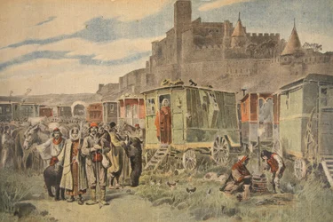 Zingari ungheresi fuori Carcassonne, illustrazione da Le Petit Journal: Supplement illustre, 18 dicembre 1898