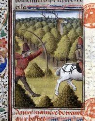 Scena di caccia nel Libro di Caccia di Gaston Phoebus, Conte di Foix, Signore di Béarn. XIV secolo