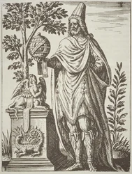 Ritratto ideale di Apollonio di Tiana, da De Divinatione et Magicis Praestigiis di Jean-Jacques Boissard, 1605, pubblicato in A History of Magic fine XIX secolo