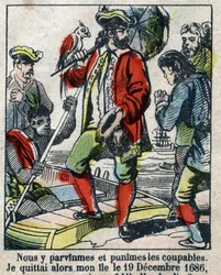 Illustrazione per il libro di Daniel Defoe "Robinson Crusoe". Immagine di Epinal della fine del XIX secolo.