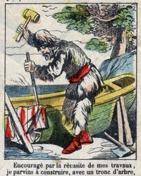 Illustrazione per il libro di Daniel Defoe "Robinson Crusoe". Immagine di Epinal della fine del XIX secolo