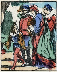 Illustrazione per "Riquet a la houppe", racconto di Charles Perrault (1628-1703), scrittore francese. Incisione su legno di Imaging Pellerin - Epinal, fine XIX secolo