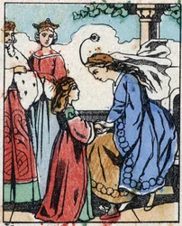 Illustrazione per "Riquet a la houppe", racconto di Charles Perrault (1628-1703), scrittore francese. Incisione su legno di Imaging Pellerin - Epinal, sd. Fine XIX secolo.