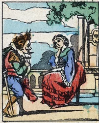 Illustrazione per "Riquet a la houppe", racconto di Charles Perrault, scrittore francese. Incisione su legno di Imaging Pellerin - Epinal, fine XIX secolo.