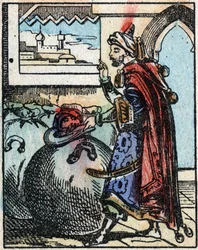 Illustrazione per le Mille e una notte. Ali-Baba (Ali Baba). Incisione su legno di Imaging Pellerin - Epinal, sd. Fine XIX secolo