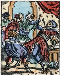 Illustrazione per le Mille e una notte. Ali-Baba (Ali Baba). Incisione su legno di Imaging Pellerin - Epinal, sd. Fine XIX secolo