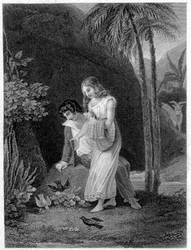 Illustrazione di "Paul e Virginia". Romanzo di Henri Bernardin de Saint Pierre (Saint-Pierre o St-Pierre), scrittore francese (1737-1814)