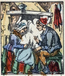 Illustrazione della fiaba "Pollicino" di Charles Perrault. Incisione su legno di Imaging Pellerin - Epinal, fine XIX secolo.