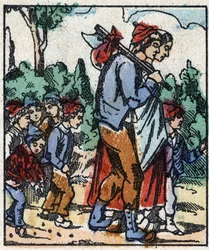 Illustrazione del racconto “Pollicino” di Charles Perrault. Incisione su legno di Imagery Pellerin - Epinal, fine XIX secolo.