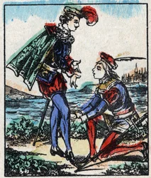 Illustrazione del racconto "Le avventure di Grand Flandrin". Incisione su legno di Imaging Pellerin - Epinal, sd. Fine XIX secolo.