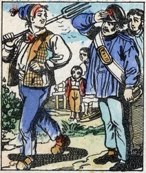 Illustrazione del racconto "La forchetta del diavolo". Incisione su legno di Imaging Pellerin - Epinal, sd. Fine XIX secolo.