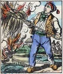 Illustrazione del racconto "La forchetta del diavolo". Incisione su legno di Imagery Pellerin - Epinal, fine XIX secolo