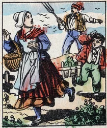 Illustrazione del racconto "La forchetta del diavolo". Incisione su legno di Imagery Pellerin - Epinal, fine XIX secolo