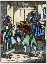 Illustrazione del racconto "Il lupo, la capra e i sette capretti". Incisione su legno di Imaging Pellerin - Epinal, sd. Fine XIX secolo.