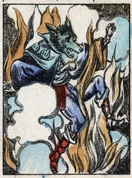 Illustrazione del racconto "Il lupo, la capra e i sette capretti". Incisione su legno di Imaging Pellerin - Epinal, sd. Fine XIX secolo.