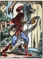 Illustrazione del racconto "Il lupo, la capra e i sette capretti". Incisione su legno di Imaging Pellerin - Epinal, sd. Fine XIX secolo