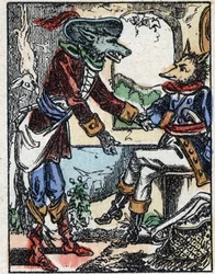 Illustrazione del racconto "Il lupo, la capra e i sette capretti". Incisione su legno di Imaging Pellerin - Epinal, sd. Fine XIX secolo