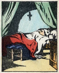 Illustrazione del racconto "Storia veridica di Jeannot Serinet". Incisione su legno di Imagery Pellerin - Epinal, sd. Fine XIX secolo.