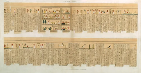 Illustrazioni di un manoscritto Pampus con geroglifici, Ipogei, Tebe, tavola 75 dal Vol II di `Descrizioni dell
