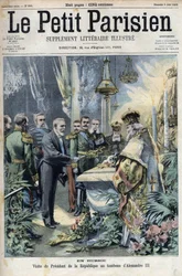 In Russia: visita del presidente Émile Loubet (1838-1929) alla tomba di Alessandro III (1845-1894), imperatore di Russia, in "Le Petit Parisien"