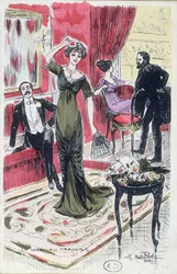Nel foyer del teatro, cartolina 1910