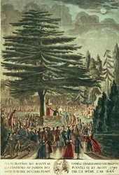 Inaugurazione del busto di Carl Linnaeus (1707-78) nel Jardin des Plantes, sotto il Cedro del Libano che piantò nel 1646, 23 agosto 1790