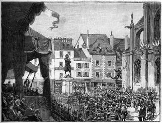 Inaugurazione della statua di Honore Gabriel Riqueti, conte di Mirabeau (1749-1791) rivoluzionario francese, in Place Ducerceau a Montargis nel 1888