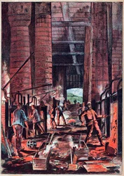 Rivoluzione Industriale - Forno di puddling - Forni di puddler (Puddlage) - Incisione in "Scienze alla portata di tutti - Fisica e chimica popolari" di Alexis Clerc - Fine XIX secolo - Collezione privata