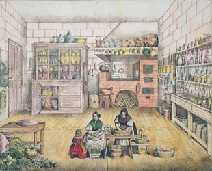 Interno di una cucina di campagna francese, fine XIX secolo